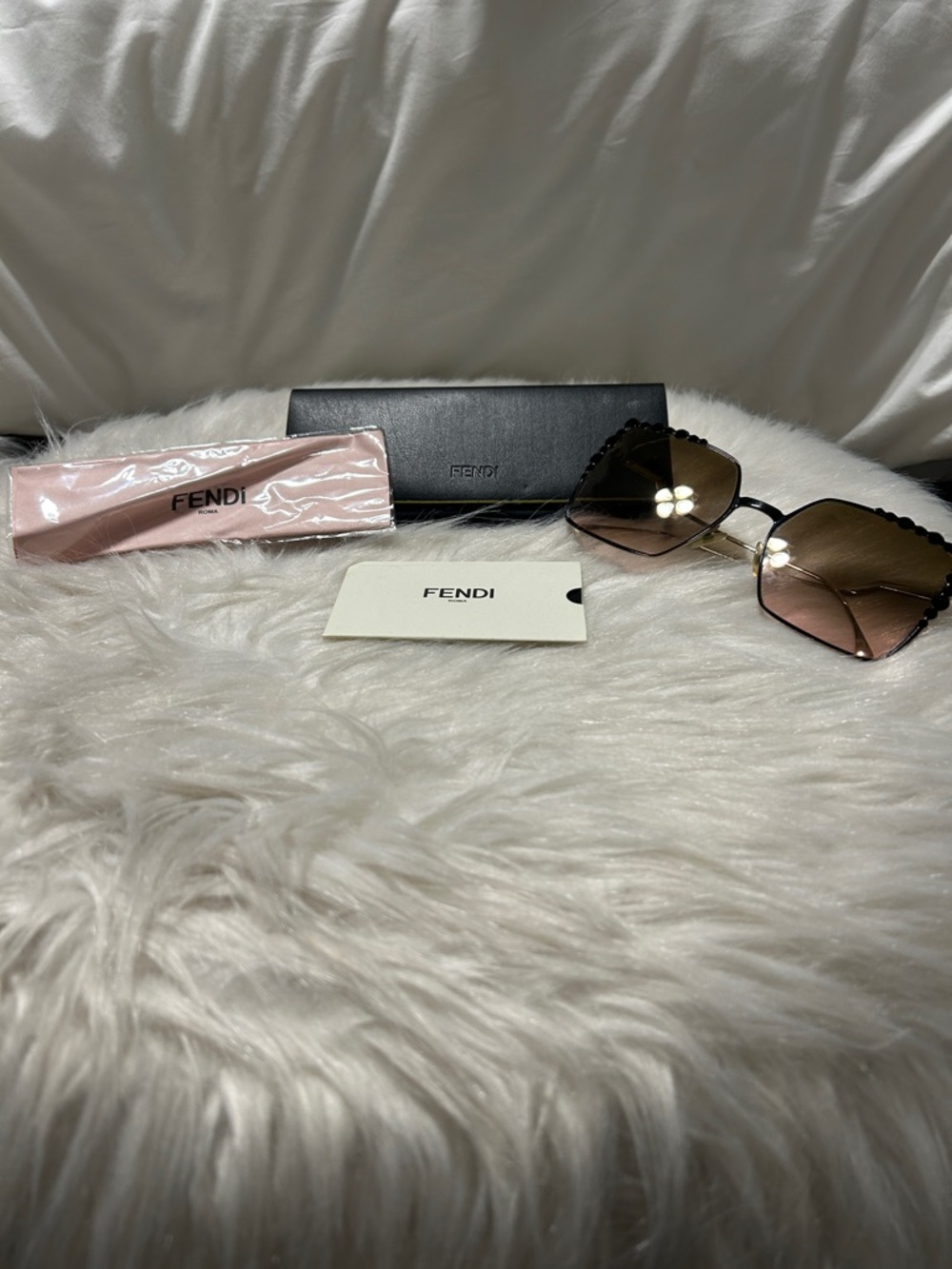 Fendi Pink Silk Sunglass Pouch with Black Case Accent